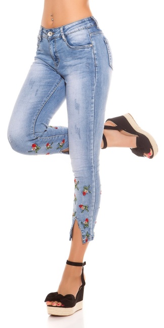 Sexy skinny jeans met borduurwerk en split jeansblauw